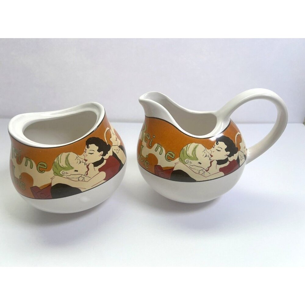 Sango Cabaret Sugar and Creamer Set 4870‎ Ceramic Stoneware French 1995 No Lid